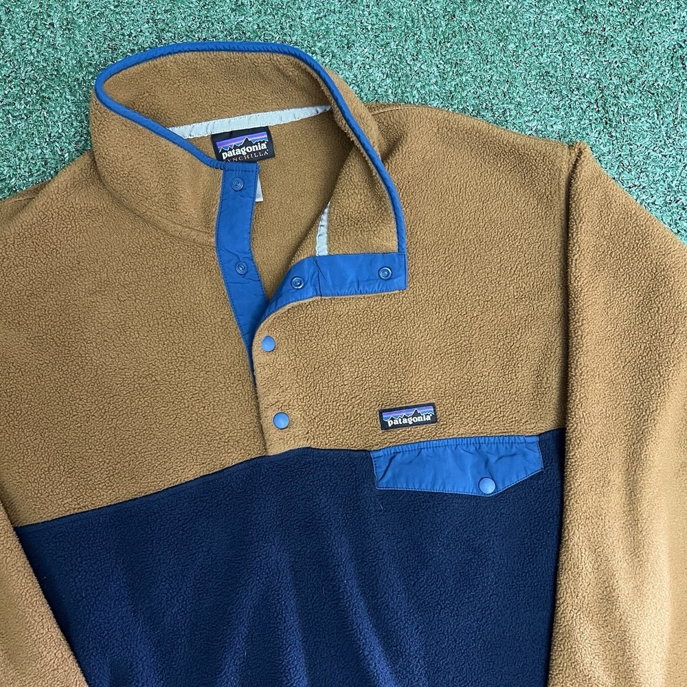 Patagonia Synchilla Snap-T Fleece Pullover Brown Navy Blue Men's Large Gorpcore